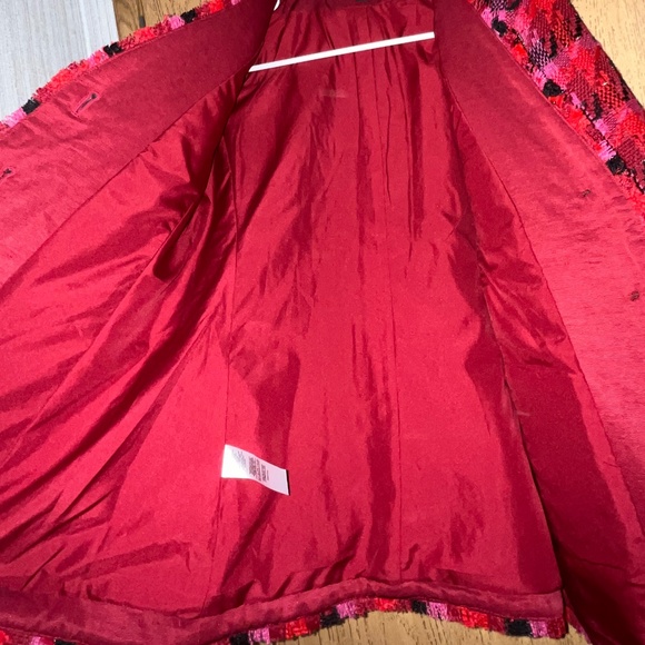 ANN TAYLOR Women’s Pink Multi Long Cardigan Jacket in Houndstooth Tweed Sz-2P - Picture 10 of 12